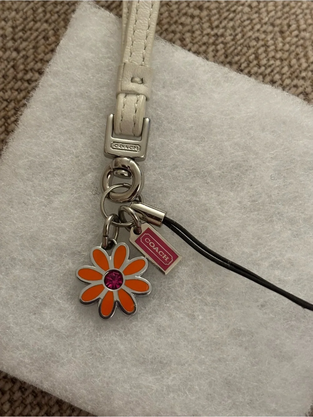 Coach Orange Daisy Key/phone/Bag Charm with Pink Coach Tag
